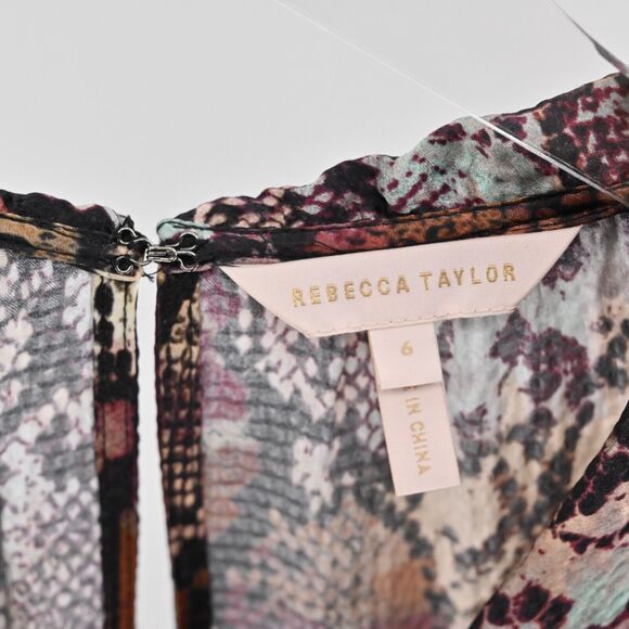 REBECCA TAYLOR Dress Womens Size 6‎ Silk Met Python Snake Print Purple Mob Wife - Picture 9 of 14